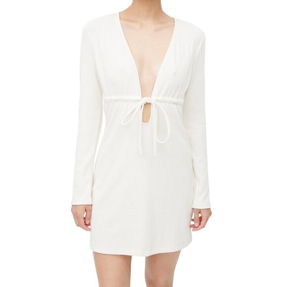 Reformation Karah Tie Dress Cream Long Sleeve Mini XL - Picture 1 of 5
